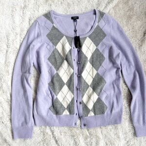 Talbots Lambswool Angora Blend Argyle Cardigan Sweater Size M NWT